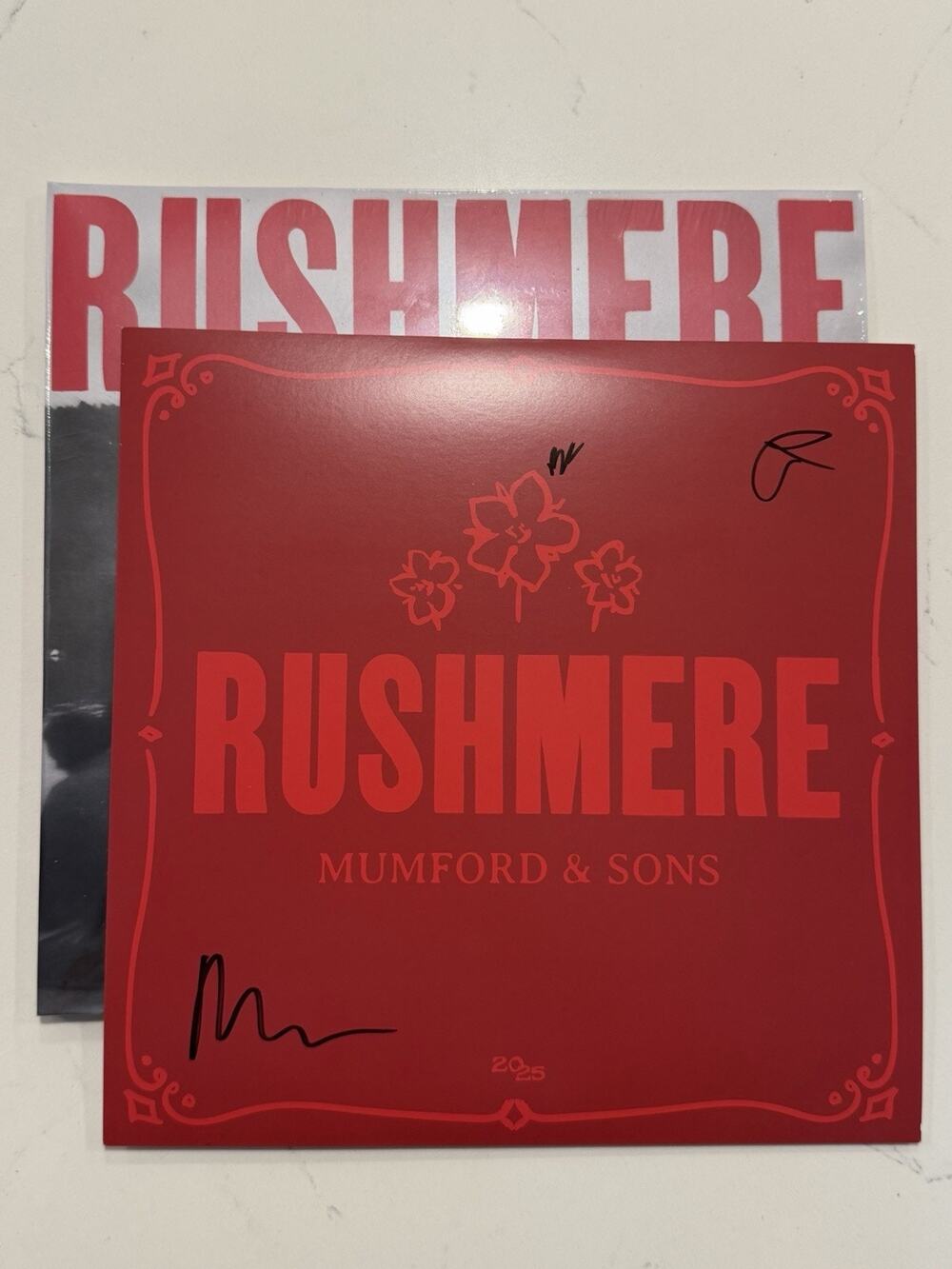 Mumford and Sons SIGNED AUTOGRAPHED RUSHMERE Monochrome RED On Clear Vinyl #2